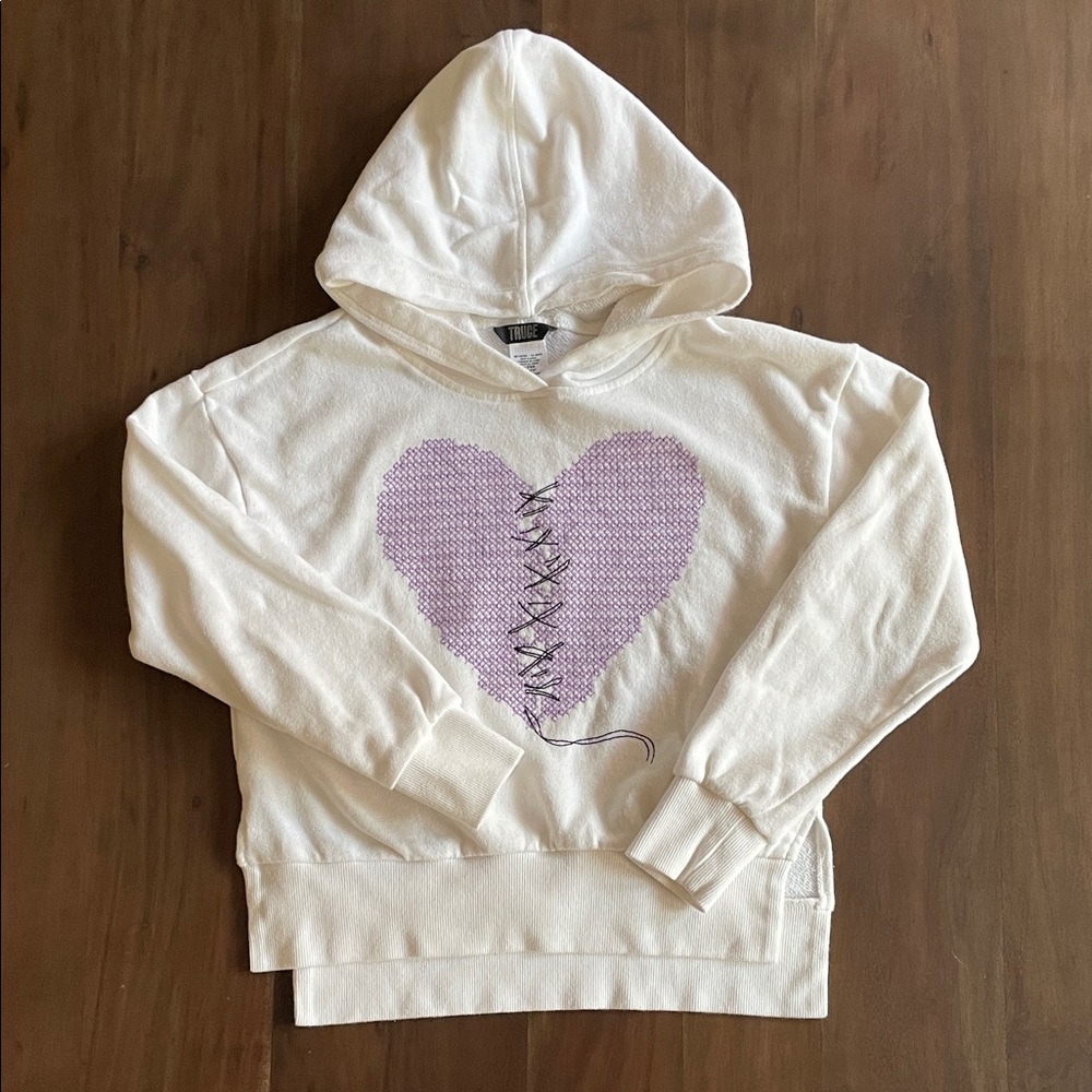 Truce Girls White Embroidered Hoodie size M (10-12)